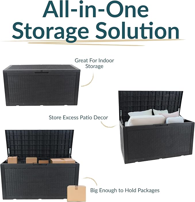 Sunnydaze Outdoor Deck Box - Lockable Package Delivery Box - Weather-Resistant Outdoor Storage Bin - 100-Gallon Faux Resin - Phantom Gray