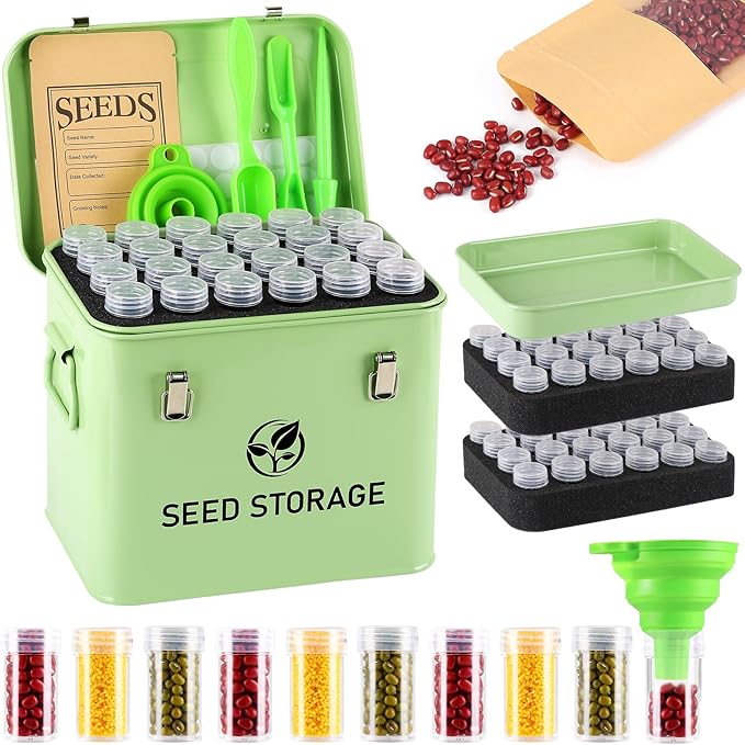 Seed Storage Organizer, Metal Seed Bank Gardening Saving Containers Box (Seeds not Included)