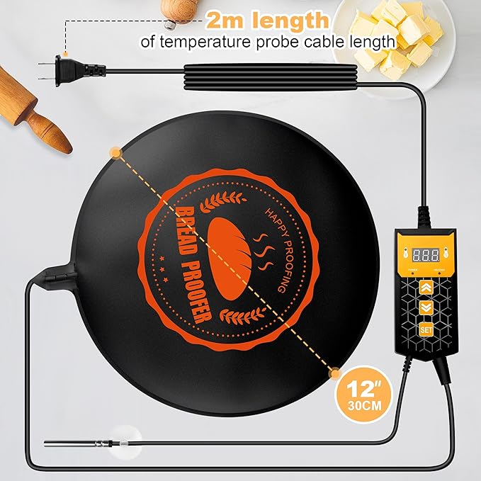 Bread Proofer Warming Mat,11.8" Sourdough Starter Warmer with Thermostat Temperature Control for Dough Proofing Yogurt Fermentation