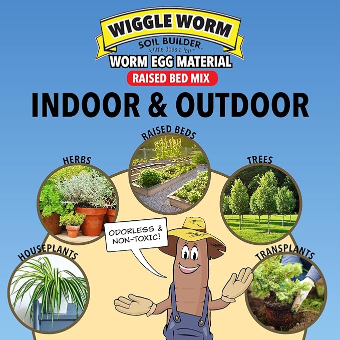 Wiggle Worm Raised Bed Mix, 40lbs, Pack of 3 - Organic Soil and Fertilizer for Container Gardening - Worm Egg Material Mixed with Odor Free Pure Worm Castings