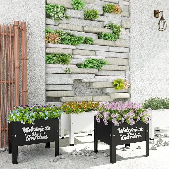 aboxoo 14 inch Spray-Painted Style Planter Raised Beds with Legs Outdoor Small Metal Planter Box Elevated Garden Bed for Vegetables Flower Herb Patio(Black)