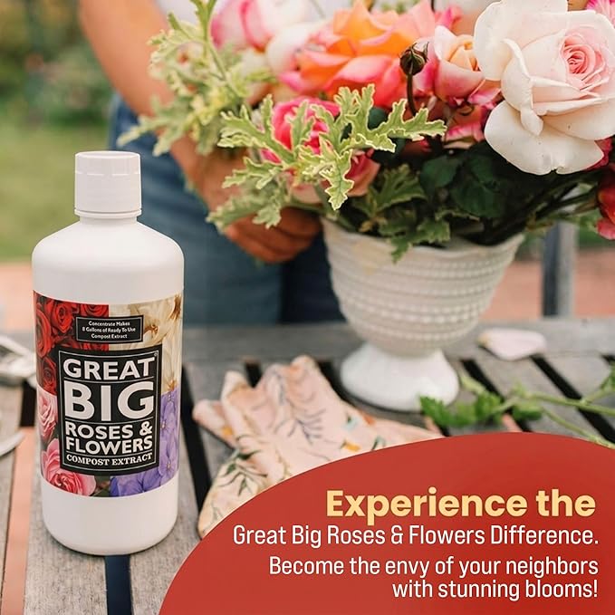 Great Big Roses & Flowers Liquid Fertilizer Booster - Improves Soil Structure & Nutrient Uptake, Organic Compost Extract Flower Bloom Booster, Ideal Gift's for Mom - 4 Gallon (Makes 128 Gallons)