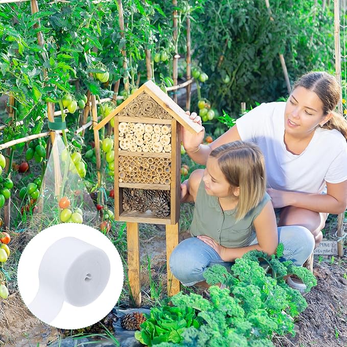 1-Roll Garden Plant Tape, 16 ft x 2 in Garden Hook and Loop Plant Ties Multi-Purpose Use Adjustable and Reusable Twist Wire Tape for Plants/Flowers/Vines [White]