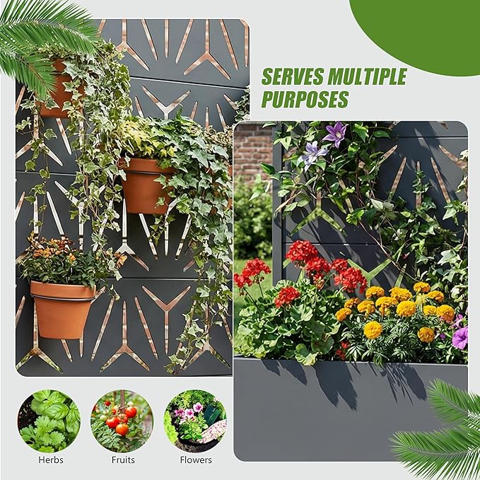 Casaphoria Metal Raised Garden Bed with Trellis and Wheels, 72"x47"x16" Arched Planter Box for Climbing Plants, Vegetables & Vines, Features Drainage Holes and Privacy Screen, Grey-Star