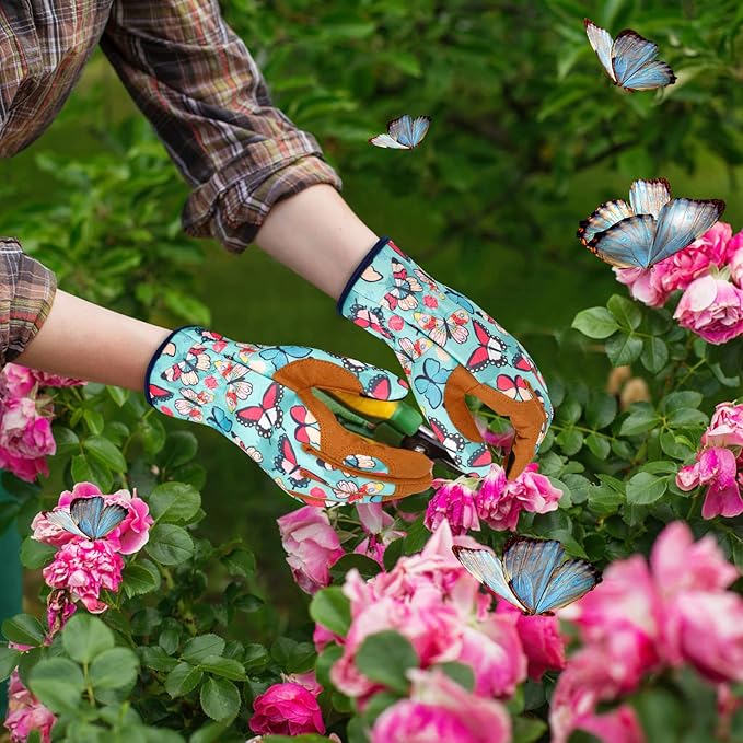 Leather Gardening Gloves for Women Thorn Proof Garden Gloves Touch Screen Working Gloves Gifts,M