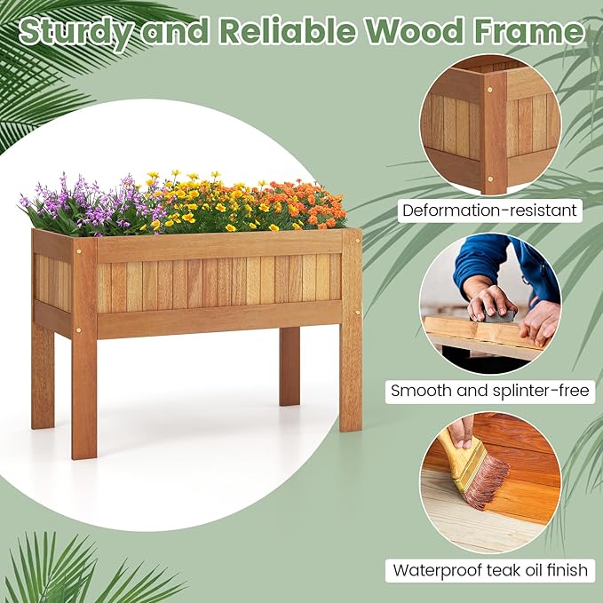 Giantex Wooden Raised Garden Bed, Wood Elevated Planter Box w/Legs, 35”Lx 16”Wx24”H, Outdoor Planter Stand for Flower Herb Vegetable Fruit Succulent