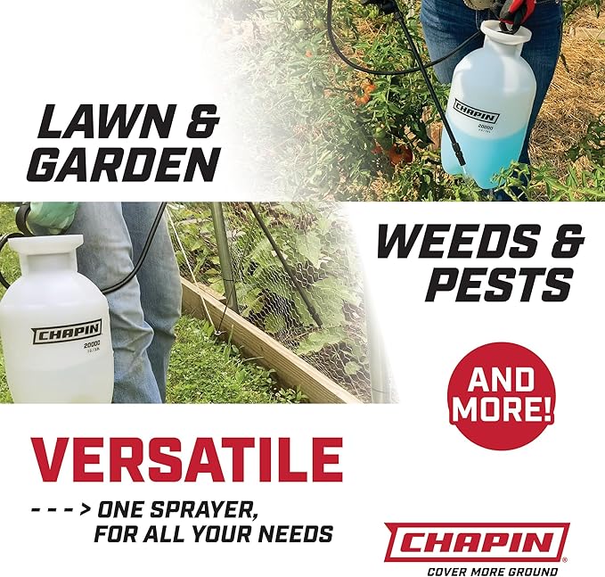 Chapin 20006 Pump Sprayer, 3‑Gallon, Lawn & Garden, Translucent Poly Tank, Funnel‑Top, SureSpray Anti‑Clog Filter, Adjustable Cone Nozzle & 34" Hose for Fertilizer, Weed & Pest Application