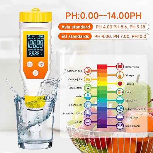 Hydrogen Water Tester,PH Meter 7 in 1 H2/TDS/EC/ORP/Salt/Temp with ATC & Backlight,Hydrogen Water Tester for Filtered Water, TDS Meter for Juice,Coffee,Your Plants.