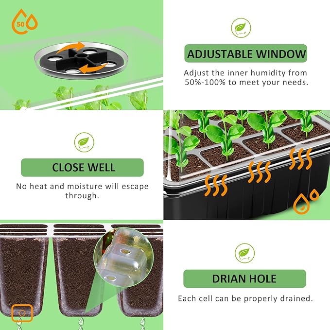 YAUNGEL Seed Starting Trays, 10 Pack 120 Cells Thicken Seed Starter Tray Kit with Humidity Dome/Heightened Lids Durable Growing Trays for Greenhouse & Gardens, Black