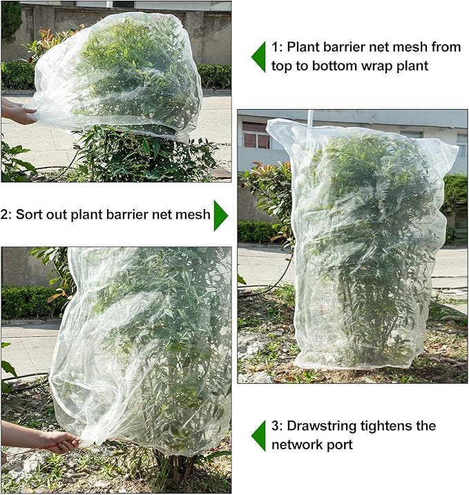 4Pcs Bird Netting for Garden Protection, Garden Netting Pest Barrier with Drawstring, Mosquito Net Tomato Protective Cover, Garden Plant Netting for Cicadas Vegetables Blueberry 4.6 x 3.5 FT