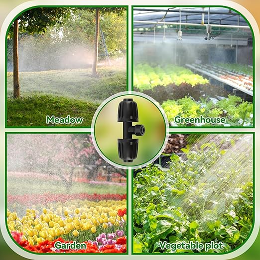 Kalolary 8PCS Drip Irrigation Tee Connectors, 1/2'' to 1/4'' Drip Irrigation Fittings Barbed Tee 3-Way Connector Anti-Leak Barbed Lock Fittings Drip Irrigation Parts for Garden Lawn Irrigation System