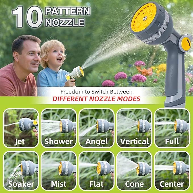 Retractable Garden Hose Reel, 1/2"x 50FT Heavy Duty Hose with 10 Spray Patterns - Leakproof, Durable & Compact Design for Garden Watering, Car Washing, Pet