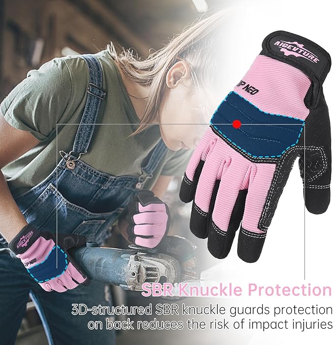 Women's Pink X Small Flexible Breathable Grip Safety Mechanic Touch Screen Yard Work Gloves
