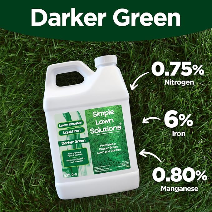 Simple Lawn Solutions - Liquid Iron Fertilizer Darker Green - Micronutrients - Concentrated Lawn Fertilizer for Turf Grass, Indoor Plants and Outdoor Garden - Half Gallon (64 Ounce)