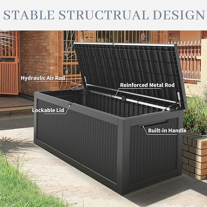 Outdoor Storage Deck Boxes Waterproof, Waterproof and UV Resistant Outdoor Storage Box Lockable Lid for Delivery Box, Indoor, Garden Tools, Pool Supplies, Patio (Black, 260 Gallon)