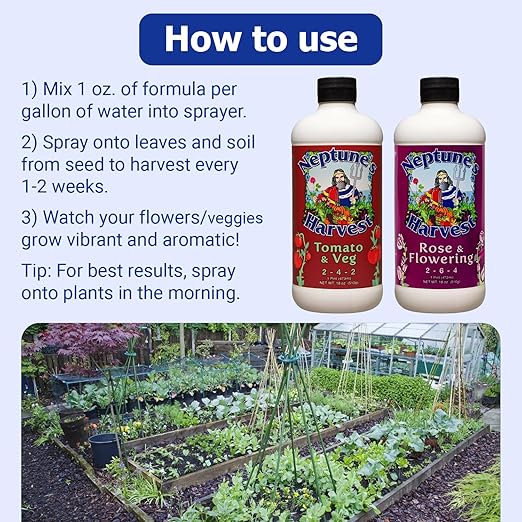Neptune's Harvest Organic Plant Fertilizer | Liquid Fertilizer for Lawn, Garden & Houseplant | Rich in Essential Nutrients | Tomato & Veg 2-4-2 (Pint) + Rose & Flowering Plant Food 2-6-4 (Pint)
