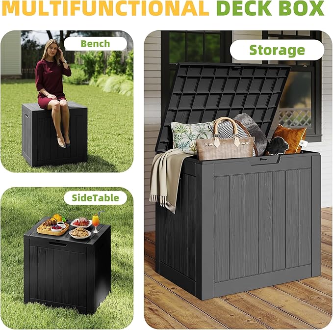 35 Gallon Resin Deck Box Outdoor Storage Box Waterproof for Patio Furniture,Outdoor Cushions,Garden Tools and Pool Supplies（Black）