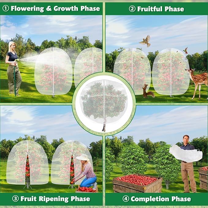 OZMI Bird Netting for Garden, 8 x 8 FT Blueberry Bush Netting Cover with Zipper, Drawstring Reusable Mesh Plant Protector for Shrubs Bush Fruit Tree Potted (2 Pack)