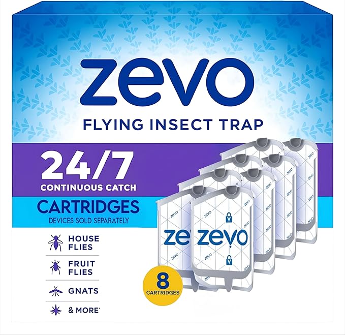 Zevo Flying Insect Trap Refill: Indoor Trap Refill Cartridges Capture House Flies, Fruit Flies, and Gnats (8 Refill Cartridges)