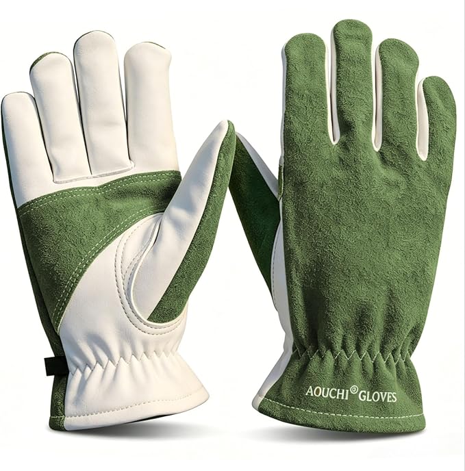 Leather Work Gloves for Men & Women, Cowhide Gardening Gloves, Reinforced Durable, Puncture Resistant & Cut Resistant Work Gloves