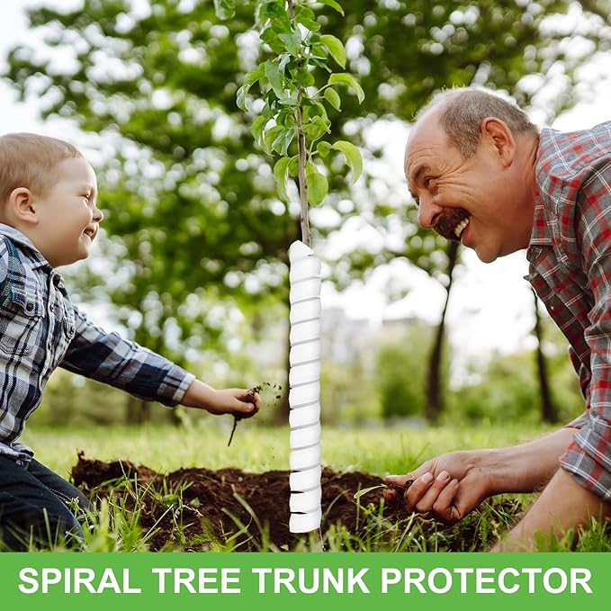 10 Pcs Tree Trunk Protector - 2 Size Plastic Spiral Tree Guard Wrap, Bark Protector Tube for Saplings, Protects from Deer, Rabbits, Cats, Rodents & Mowers (White, PP Material)