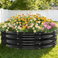 12 Inch Tall Heavy-Duty Round Steel Rised Garden Bed – Wave-Shaped Design Galvanized Metal Planter Box for Vegetables Flowers Succulent at Patio/Garden Outdoor (Black, 48" Diameter)