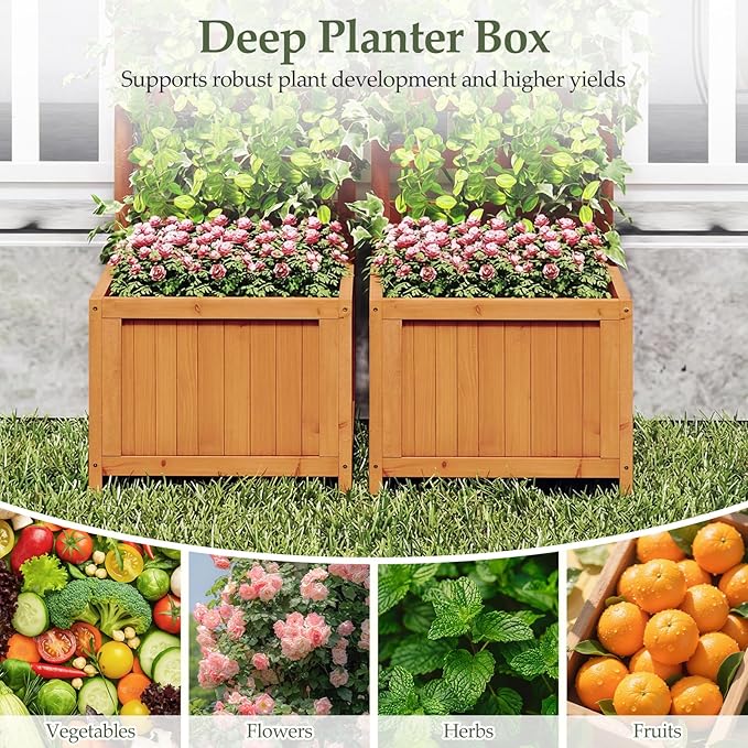 HAPPYGRILL Raised Garden Bed with Trellis, 48" Wood Elevated Planter Box w/Drainage Holes & Gaps for Climbing Plants Vines Flowers, Indoor Outdoor Privacy Fence Planter Raised Bed for Patio Yard (1)