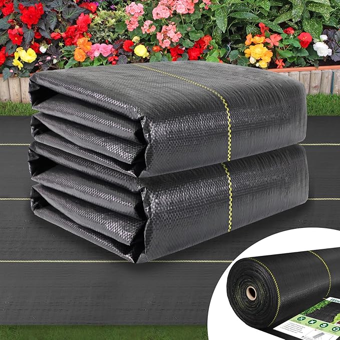 Shade&Beyond 13ftx115ft Weed Barrier Fabric, 3.5oz Heavy Duty Permeable Landscape Fabric, Woven UV Resistant Ground Cover with Staples for Gardens/Yards/Landscaping