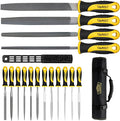 TARIST 17PCS File Set with Tool Bag, Includes 4PCS Large Metal File, 12PCS Needle File and Wire Brush,Work for Metal, Wood and More