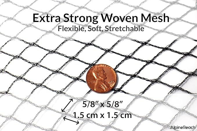 AlpineReach Garden Netting 15 x 30 ft Heavy Duty Bird Net, Deer, Plant Protection Extra Strong Woven Mesh, Reusable Kit with Zip Ties, Animal Fencing for Fruits Trees, Black