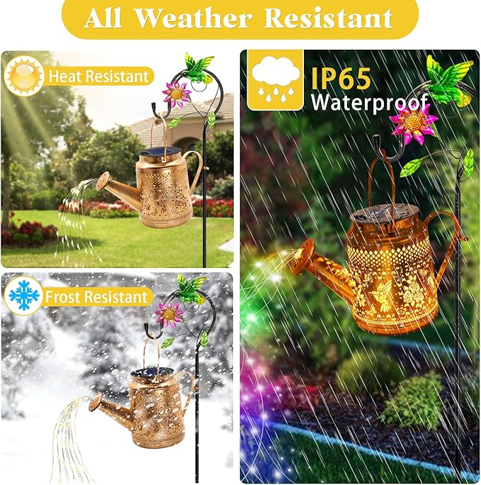 2 Pack Big Solar Lanterns Outdoor, Gifts For Mom Grandma Women Wife Daughter Mother's Day, Hummingbird Watering Can Lights With Shepherd Hook, Solar Path Light Yard Art Outside Patio Decor Multicolour