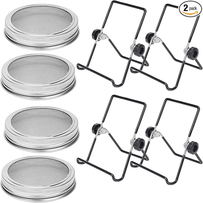Lulonpon 4 Pieces Sprouting Lids, 304 Stainless Steel Screen Sprout Lids with Stand for 86mm Caliber Jar,for Sprouting, Sprouting Seeds, Sprouting Kit