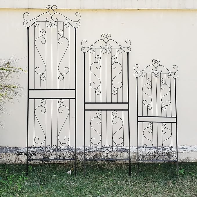 1 Pack 70.8" H x 24.5" W Garden Trellis for Climbing Plants Outdoor Metal Rustproof Roses Trellis Potted Vines Vegetables Flowers Wire Lattices for Ivy Cucumbers Clematis Black