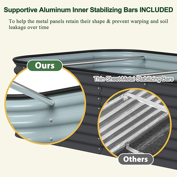 BlueWish 8x4x2FT Raised Garden Bed with 3 Aluminum Support Rods, Many-in-1 Modular Planter Box with Bottomless Design, 24’’H Galvanized Raised Garden Bed for Vegetable, Flower, Fruit, Grey