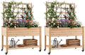 Giantex 65'' Wooden Raised Garden Bed w/Trellis on Wheels Set 2, Mobile Elevated Planter Box w/Legs, Liner & Drainage Holes for Climbing Plant Vegetable Herb Flower, Outdoor Garden Box, Backyard