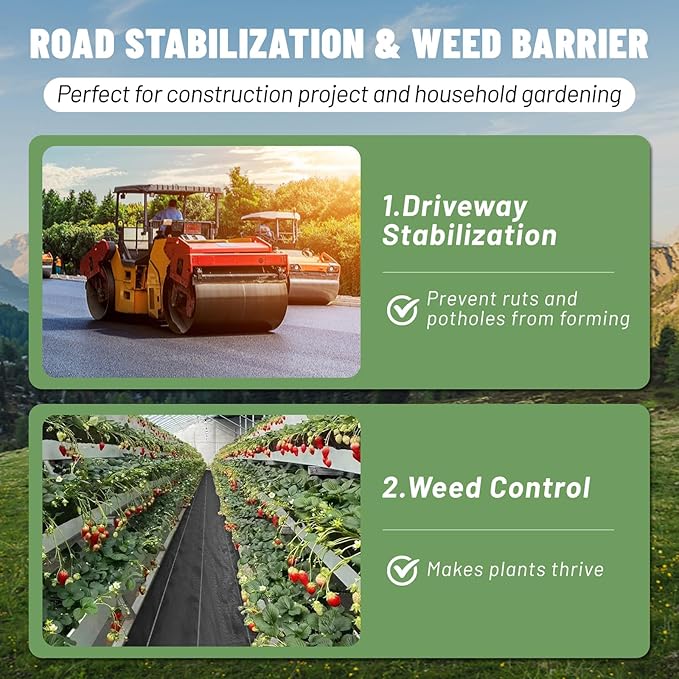 6ftx300ft Weed Barrier Landscape Fabric Heavy Duty, Woven Weed Control Cloth, Woven Geotextile Fabric for Underlayment, Commercial Driveway Weed Block Cover Mat,with 1 Pair of Gloves
