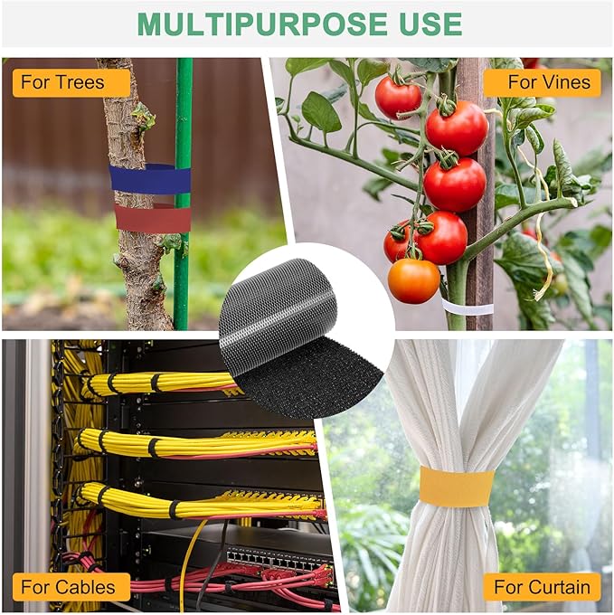 1-Roll Garden Plant Tape, 16 ft x 2 in Garden Hook and Loop Plant Ties Multi-Purpose Use Adjustable and Reusable Twist Wire Tape for Plants/Flowers/Vines [Black]