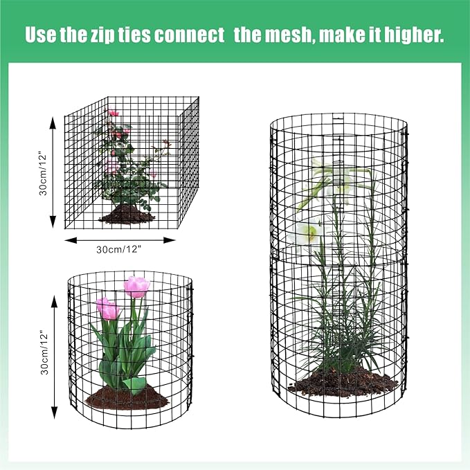 10 Pack Round Plant Protector from Animals, 30 Pcs 12 x 12 Metal Mesh to Keep Animals Out Wire Plant Protectors for Rabbits Chicken Duck Bunny Barricades for Garden Vegetable Flowers Protection