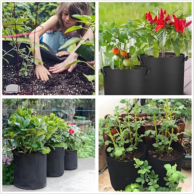 20-Gallon Grow Bags, (10 Pack) Thickened Aeration Fabric Growing Pots Planters with Handles for Planting Vegetables Plants, Black