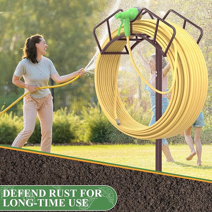 Super Stable Garden Hose Holder, Detachable Water Hose Holders, Hose Storage Stand Holds 150-Feet Hose, Free Standing Water Hose Holders for Outside Yard Lawn (Bronze)