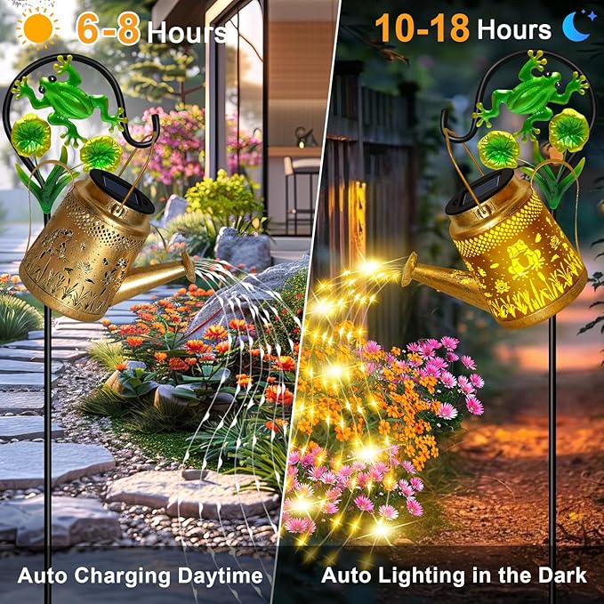 Mothers Day Gifts, Solar Lanterns Outdoor Garden Decor, Mothers Day Gifts for Women Mom Grandma Birthday, Large Frog Hanging Watering Can with Shepherd Hook, Waterproof Garden Lights for Outdoor Yard