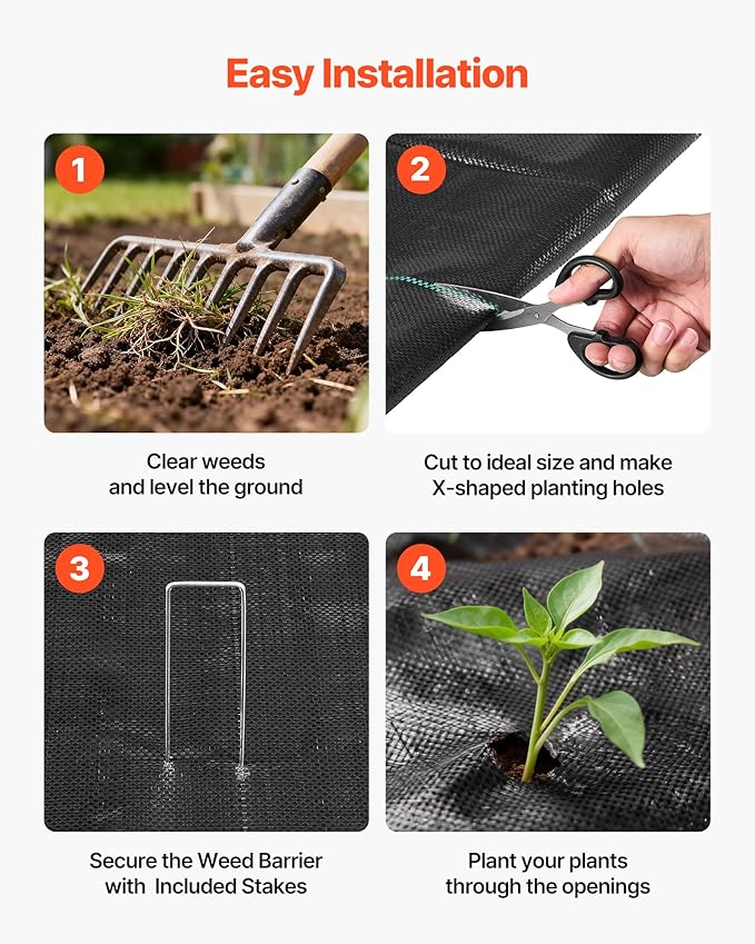 VEVOR Weed Barrier Fabric Heavy Duty, 2 Packs 3x50FT 3.2oz Weed Blocker Fabric, Woven Landscape Fabrics, Garden Fabrics Weeds Barrier, Weeds Control Ground Cover, Geotextile Webbing, Black
