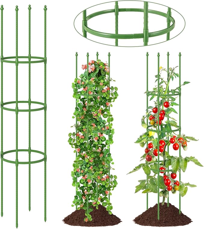57" Tomato Caga, 2 Pack Tall Plant Support Cage with Adjustable Heights & Bud-Shaped Top, Rustproof Metal Trellis for Potted Plant, Tomato, Climbing Plant & Flower
