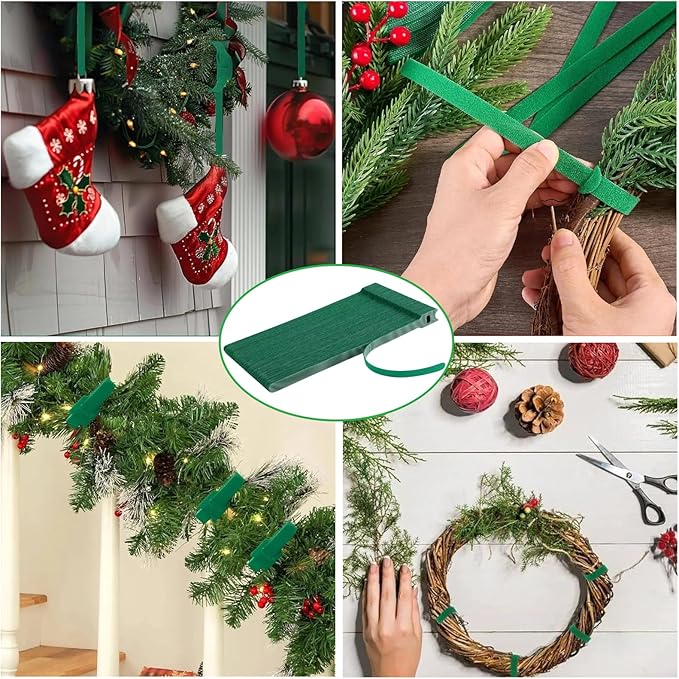 Green, Reusable, 100PCS, 8inch Adjustable Anti - Slip Nylon Plant Ties & Straps Featuring Hook and Loop Fasteners - Optimal for Climbing Plants Support Christmas Garland Ties (8 in x 0.5 in)