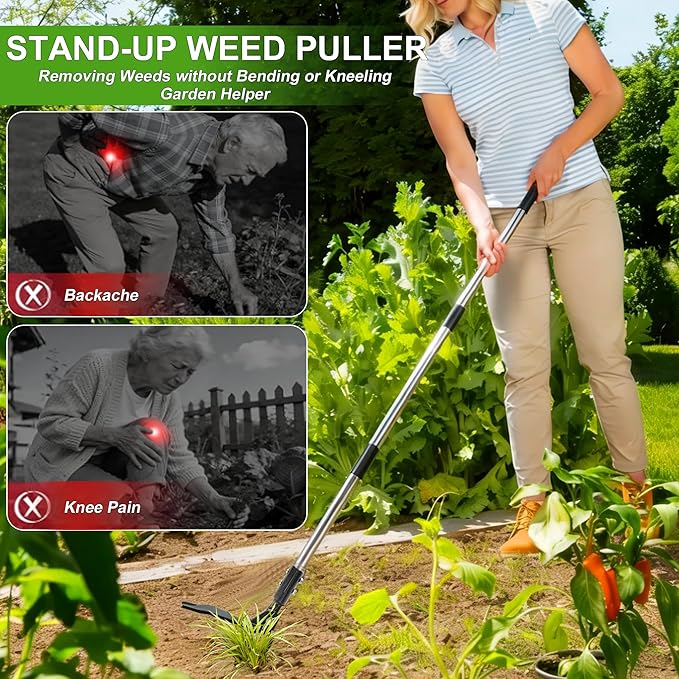 Weed Puller Tool Stand Up Hand Weeder Tool with Adjustable Long Handle, Weed Remover with Steel Head, Remove Weeds Root Easily without Bending, Pulling or Kneeling for Lawn Yard Garden(6 CLAWS)