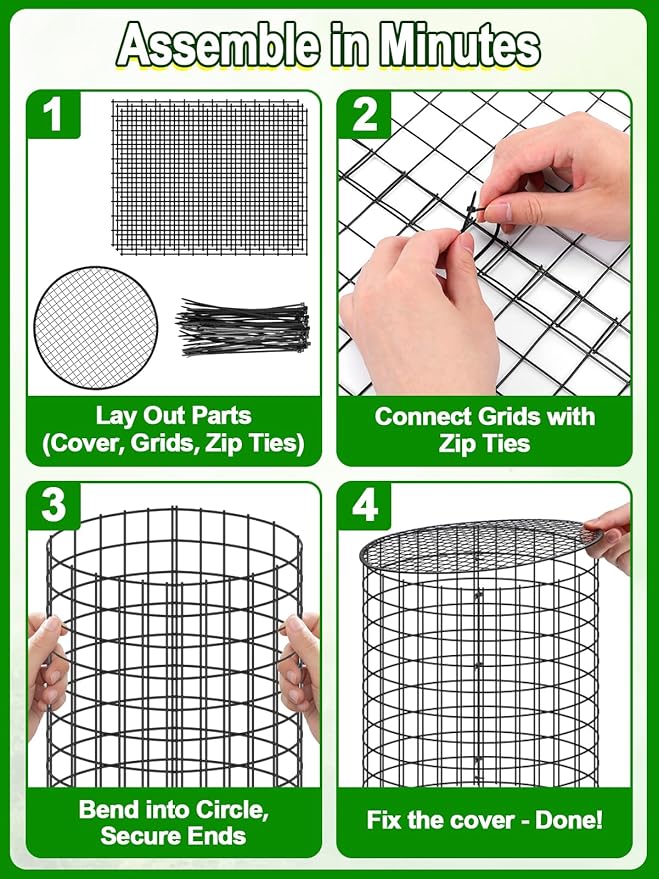 16''H x 11''Dia Plant Protectors from Animals - Full-Protection Anti-Rust Plant Cages with Covers for Outdoor Plants, Wire Garden Cloches for Plants Strawberry Keeping Chicken Rabbits Out, 4 Sets