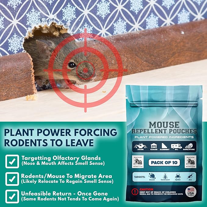 10Pack Natural Mouse Repellent Pouches Indoor Prepared with Botanical Scent Mice Repellent Pouches Rodent Repellent Pouches Mouse Deterrent Pouches for Home Attic Basement Shed Barns Storage Rvs etc