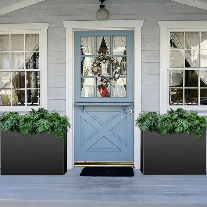 Tall Rectangular Planter,38" L x 13" W x 30" H Metal Large Planter Box with Removable Shelf,Durable Galvanized Steel,Tall Outdoor Planters for Patio,Porch Garden, Yard