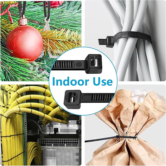 Zip Ties 10 inch (100 Pack), Black Cable Ties, 45lb Tensile Strength, Wire Ties, Glufirm