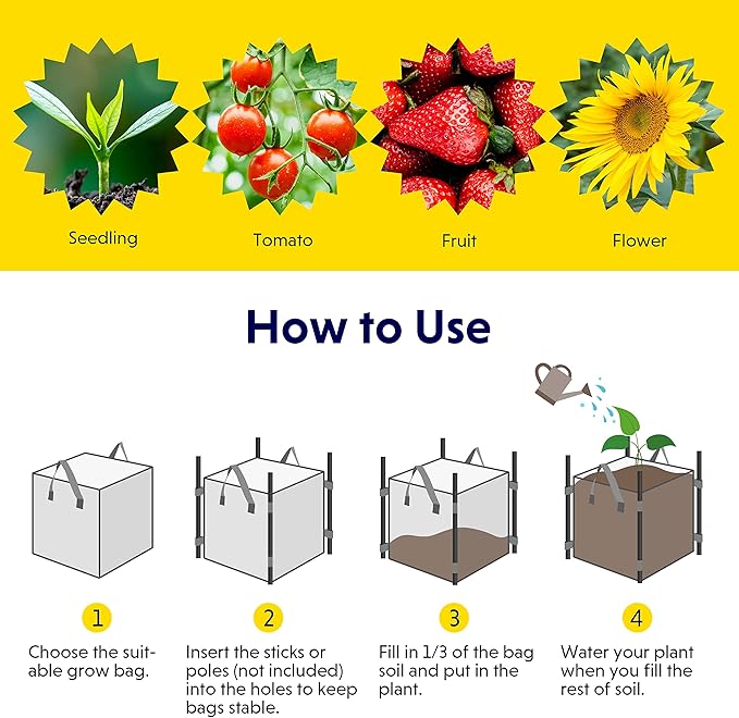 iPower 5 Gallon Square Grow Bags Thickened Non-Woven Fabric Planting Pots with Handles for Gardening from Indoor, Outdoor, 10 Pack, Black